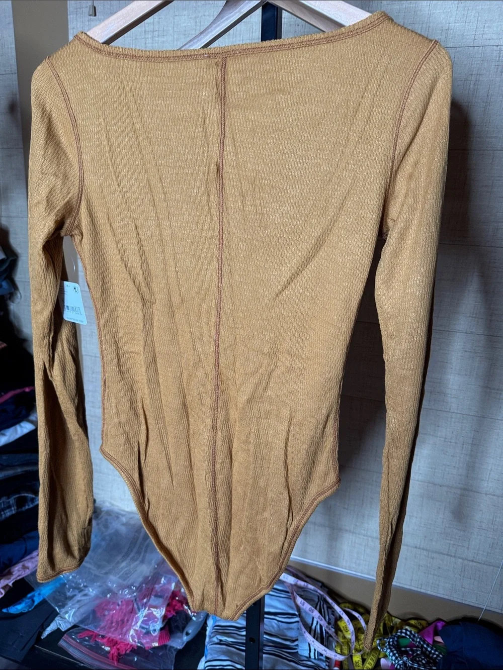 NWT Free People Intimately FP Sloane Thermal Snap Henley Bodysuit Amber Sz Small